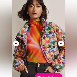 BruceGlen CROPPED LOVE CHECK PUFFER jacket New With Tags perfect condition